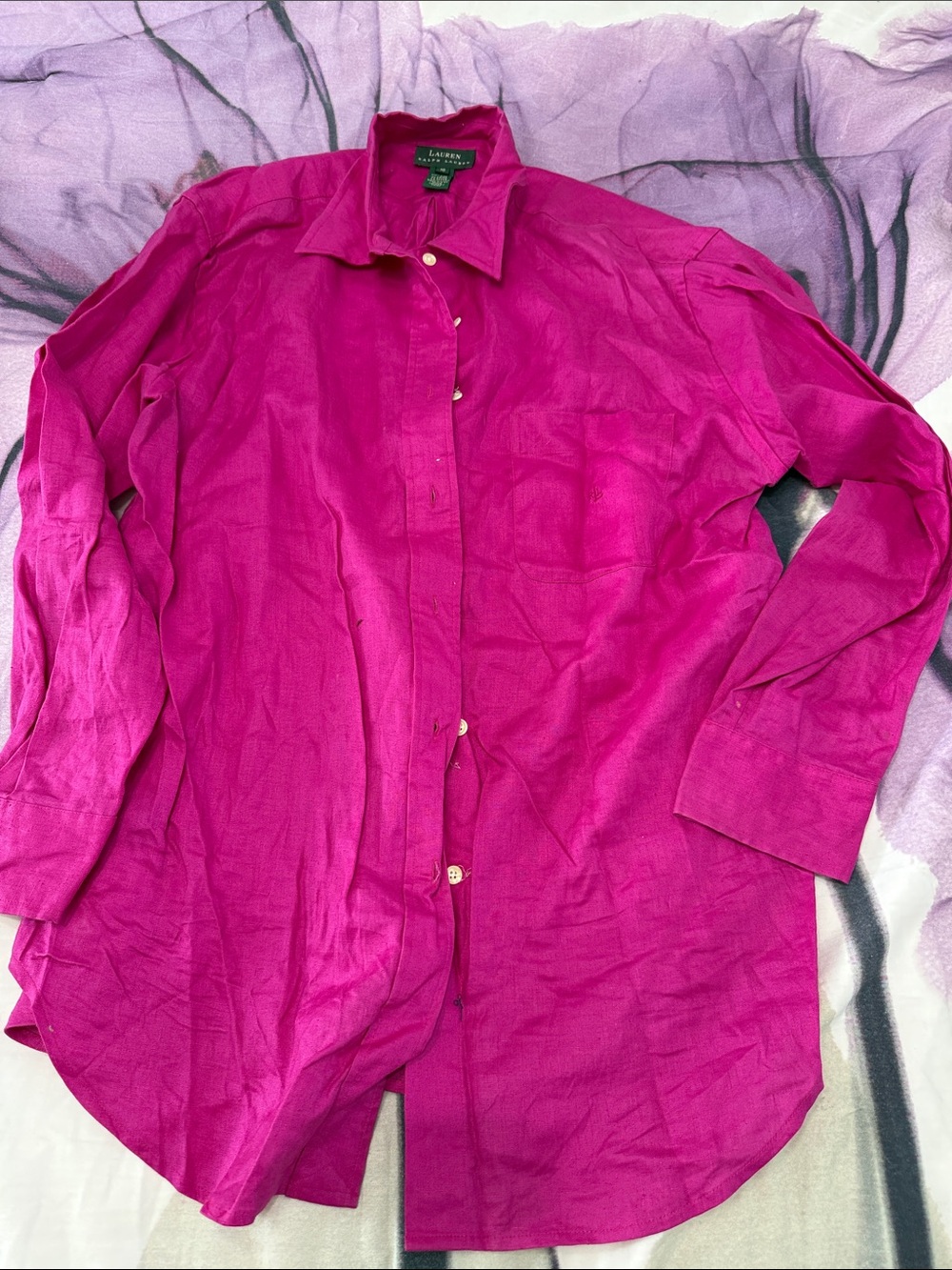 Lauren Ralph Lauren Linen Bright Fuchsia Button-Down Shirt